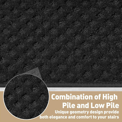 PURE ERA Carpet Stair Treads Tape Free Non Slip Indoor Stair Carpet Stair Protectors Pet-Friendly Non-Slip Skid Resistant Washable Reusable 8" x 30"(2 Pieces,Black)