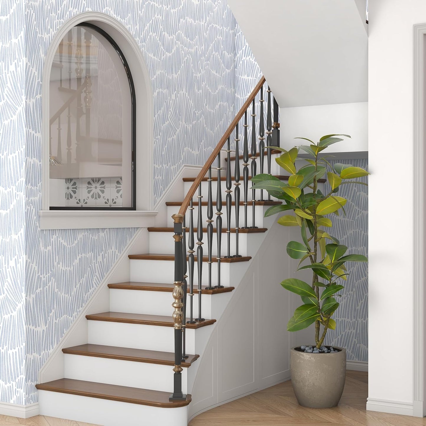 Theper Beige Wallpaper 17.3"×78.8" Modern Striped Peel and Stick Wallpaper Boho Removable Self Adhesive Wall Paper for Bedroom Waterproof White and Gold Contact Paper for Cabinets Vinyl