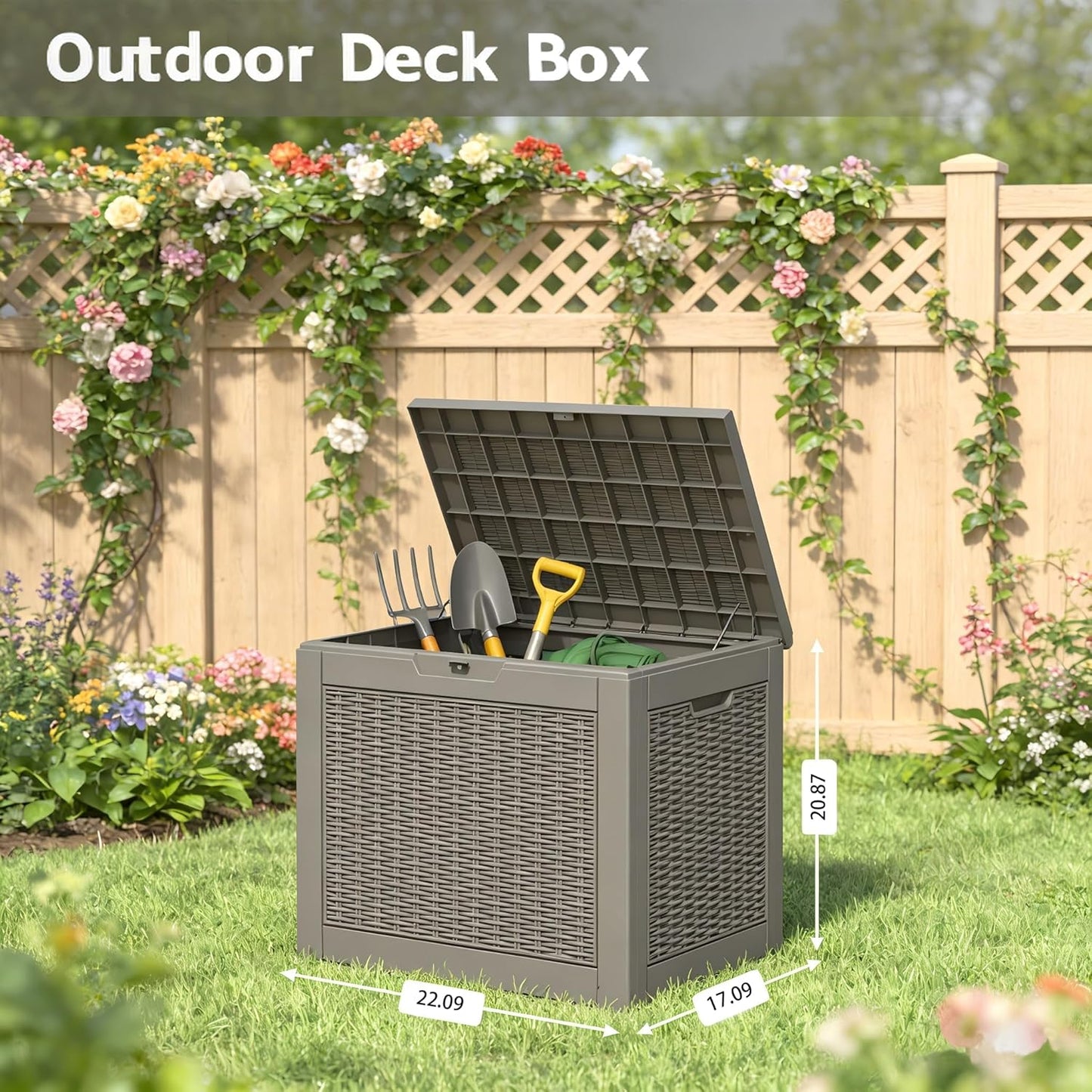 35 Gallon Outdoor Storage Box, Waterproof Resin Deck Box with Lockable Lid – Storage Cabinet for Patio Furniture, Pool Supplies, Garden Tools – Indoor & Outdoor Use