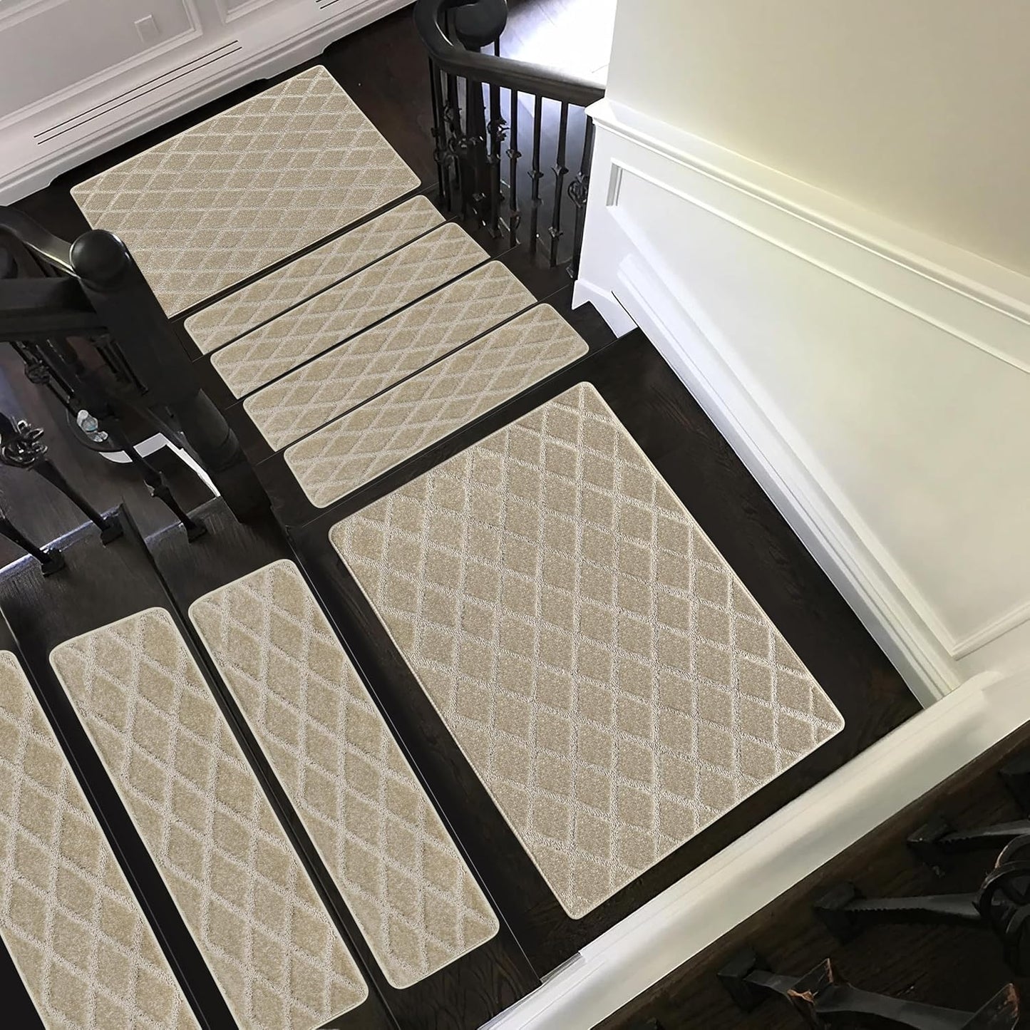 PURE ERA Carpet Stair Treads Tape Free Non Slip Indoor Stair Carpet Stair Protectors Pet-Friendly Non-Slip Skid Resistant Washable Reusable 8" x 30"(2 Pieces,Black)