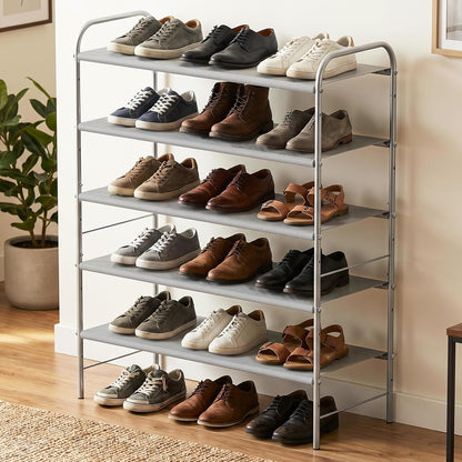 Simple Houseware 3-Tier Shoe Rack Storage Organizer, Grey – Space-Saving Shoe Shelf, Holds 9–16 Pairs, Sturdy Metal Frame, Easy Assembly – Closet, Entryway, Bedroom Shoe Storage Solution