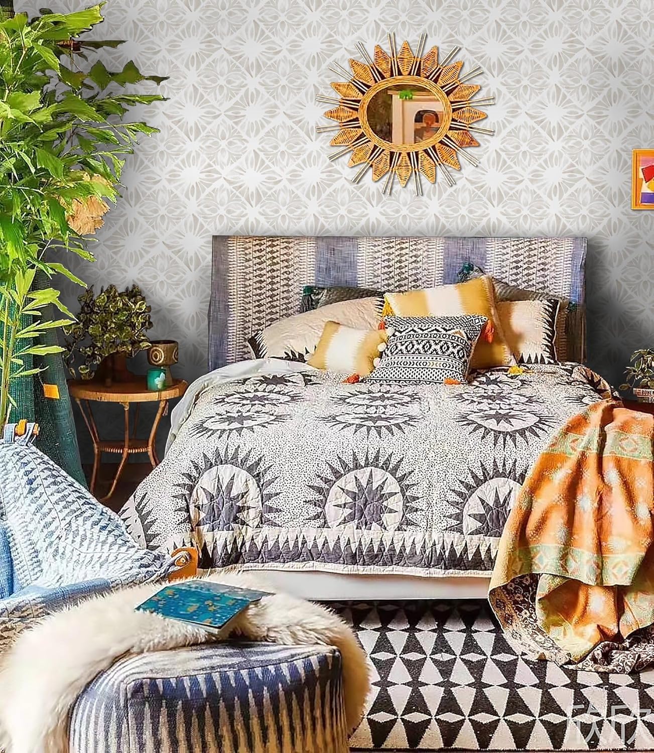 Boho Wallpaper Neutral Peel and Stick Wallpaper 78.7"x17.3" Geometric Wall Paper Beige and White Contact Paper Textured Removable Vinyl Waterproof for Bedroom Farmhouse Kitchen Bathroom