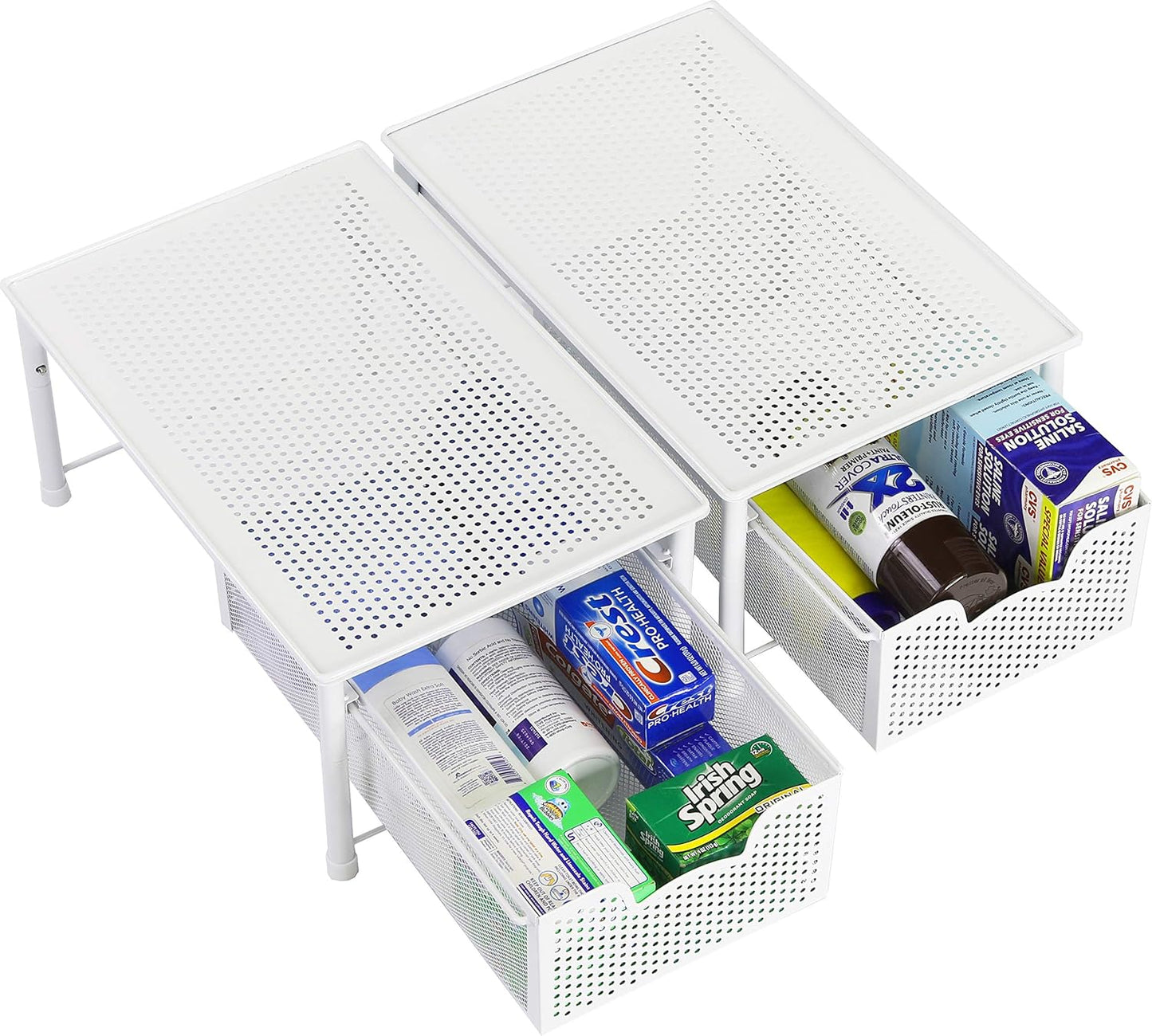 Simple Houseware Stackable 2 Tier Sliding Basket Organizer Drawer, White