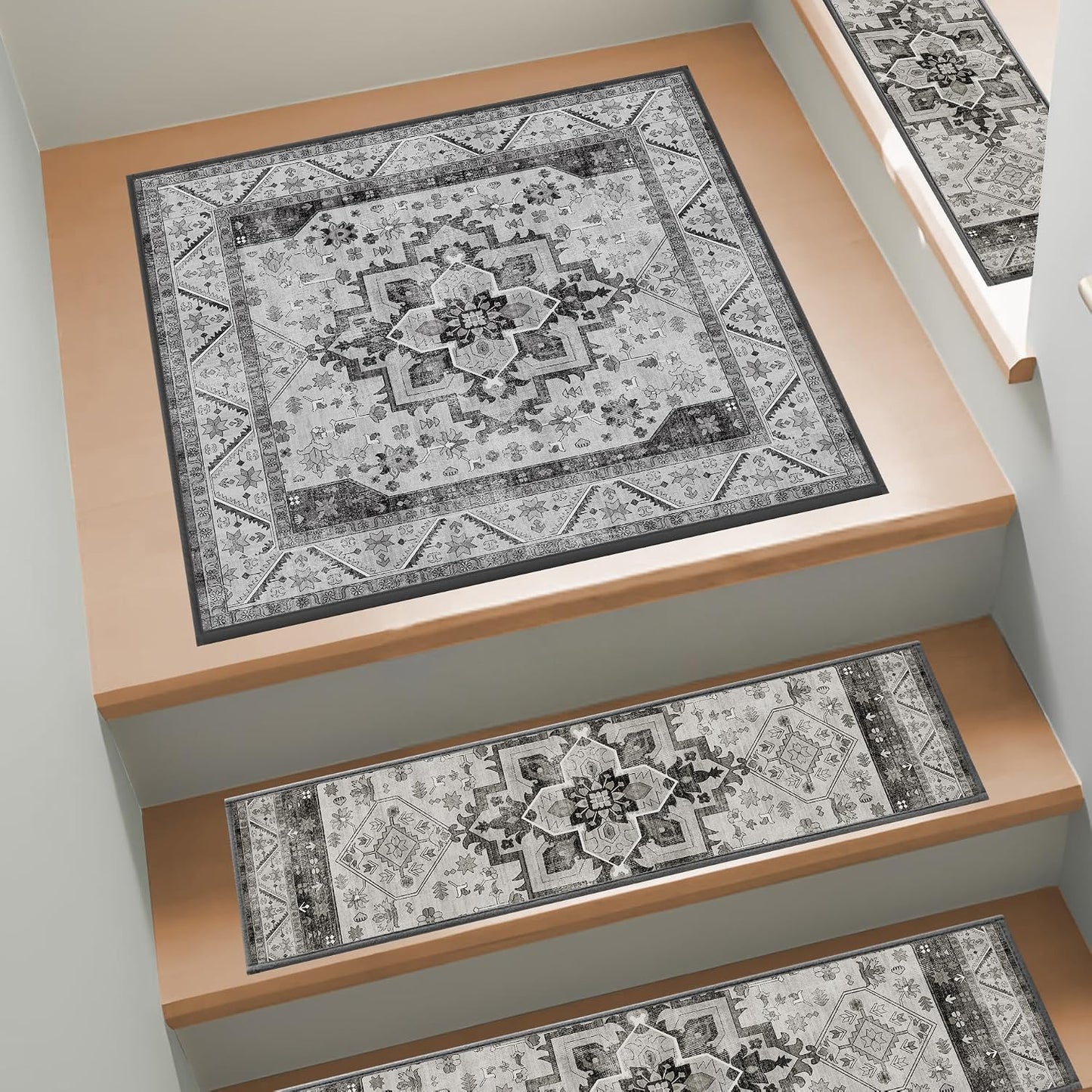 Non Slip Stair Treads for Wooden Steps, 15 Pack 8"x30" Washable Carpet | 8x30 in soft chenille polyester stair treads with reusable TPE backing for indoor wood stairs, dogs, kids, and seniors