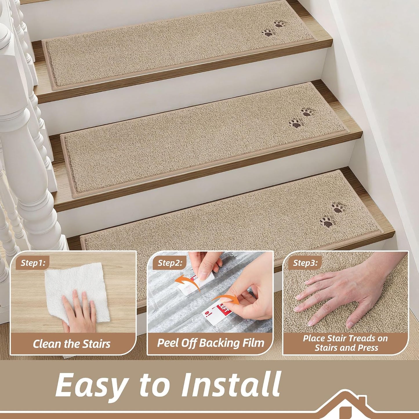BEQHAUSE Stair Treads for Wooden Steps 28inX9in, Non Slip Carpet Stair Treads Indoor Stair Runners Machine Washable, Soft Stair Rugs Mat Surface Polyester TPE Backing, 4pcs, Charcoal