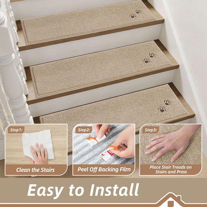 BEQHAUSE Stair Treads for Wooden Steps 28inX9in, Non Slip Carpet Stair Treads Indoor Stair Runners Machine Washable, Soft Stair Rugs Mat Surface Polyester TPE Backing, 4pcs, Charcoal