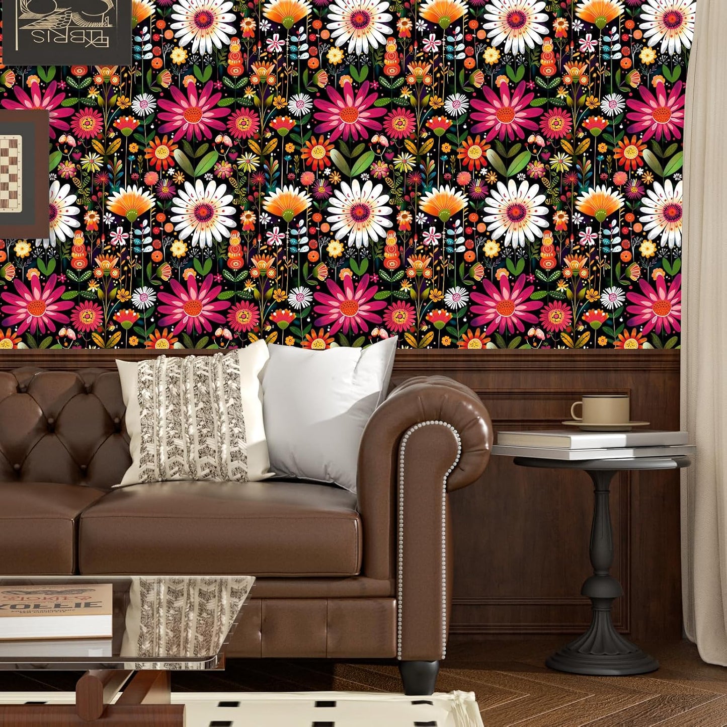 BOKEBEVE Watercolour Floral Peel and Stick Wallpaper Boho Vibrant Contact Paper Renter Friendly Wall Paper for Countertop Cabinet Wall Shelf Liner Removable Blue Colorful 17.5 x 118In