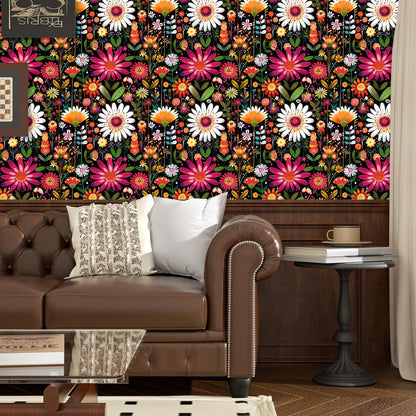 BOKEBEVE Watercolour Floral Peel and Stick Wallpaper Boho Vibrant Contact Paper Renter Friendly Wall Paper for Countertop Cabinet Wall Shelf Liner Removable Blue Colorful 17.5 x 118In