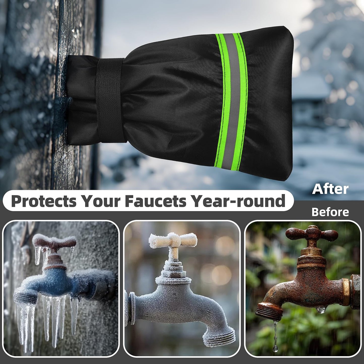 Outdoor Faucet Covers for Winter: Freeze Protection for Outside Hose Bib Spout - Insulation Water Spigot Sock with 9.5" H x 6.7" W - Waterproof Tap Cover Reusable for Garden 6 Pack