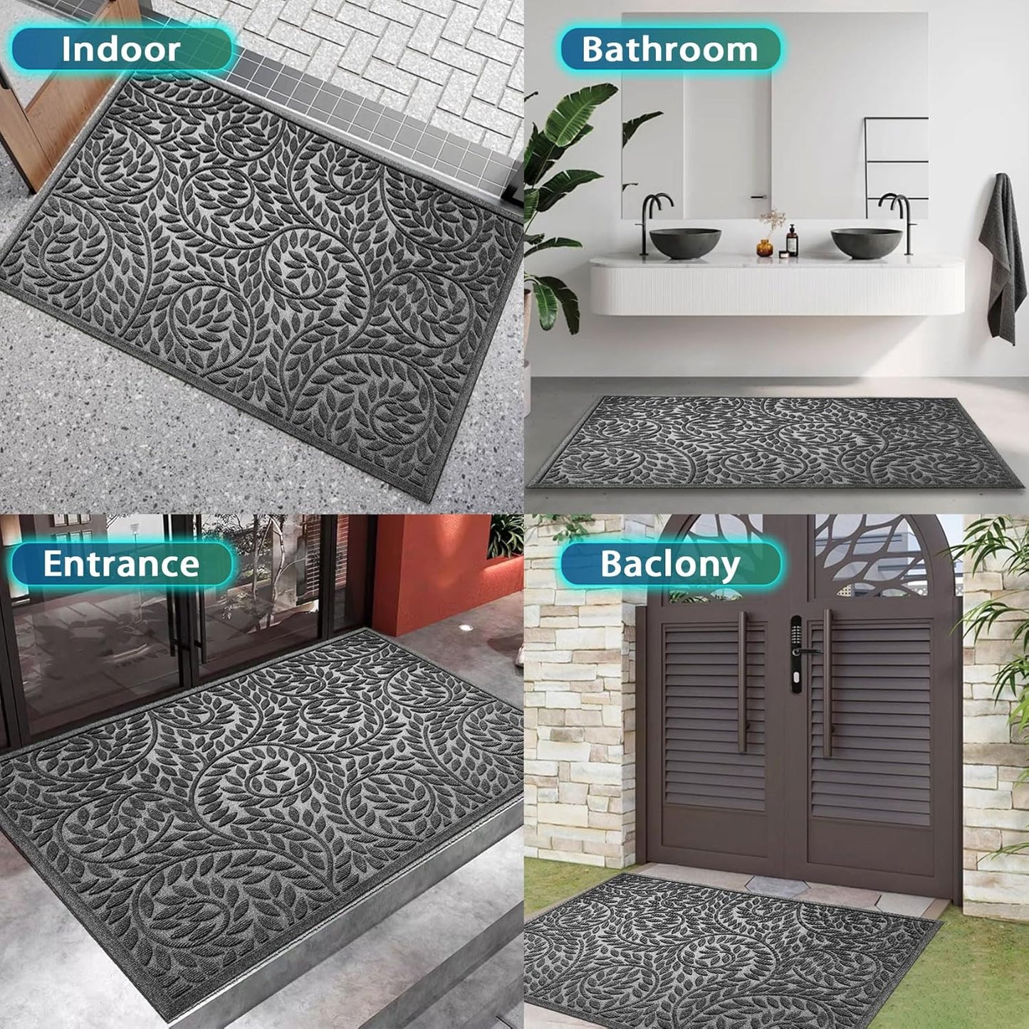 Bulijojo Front Door Mat Entrance,Durable Heavy Duty Welcome Mat,Thick Absorbent Natural Rubber Non Slip Mat,Sturdy Entryway Brown 17"x30"