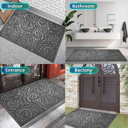 Bulijojo Front Door Mat Entrance,Durable Heavy Duty Welcome Mat,Thick Absorbent Natural Rubber Non Slip Mat,Sturdy Entryway Brown 17"x30"