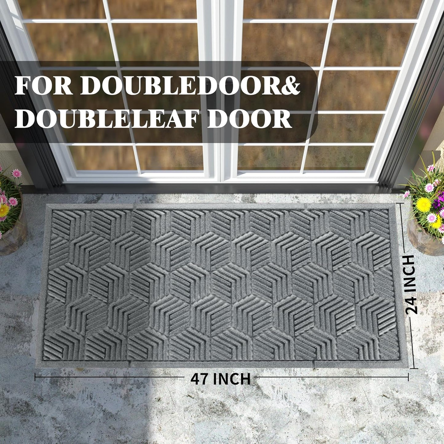 Yimobra Front Door Mat, All-Season Waterproof Outdoor Mat for Entrance with Drainage Holes, Heavy Duty Non-Slip Doormat for Garage Patio Entryway Indoor, 29.5x17, Red