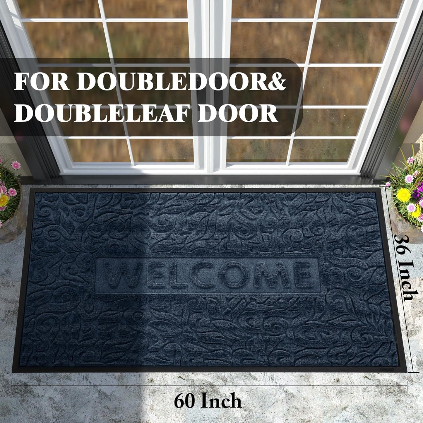 Yimobra Welcome Mat Outdoor 29.5x17, Waterproof Non-Slip Outdoor Mats for Front Door Outside Entrance, Low-Profile Entryway Mat Indoor for Garage Patio, Black