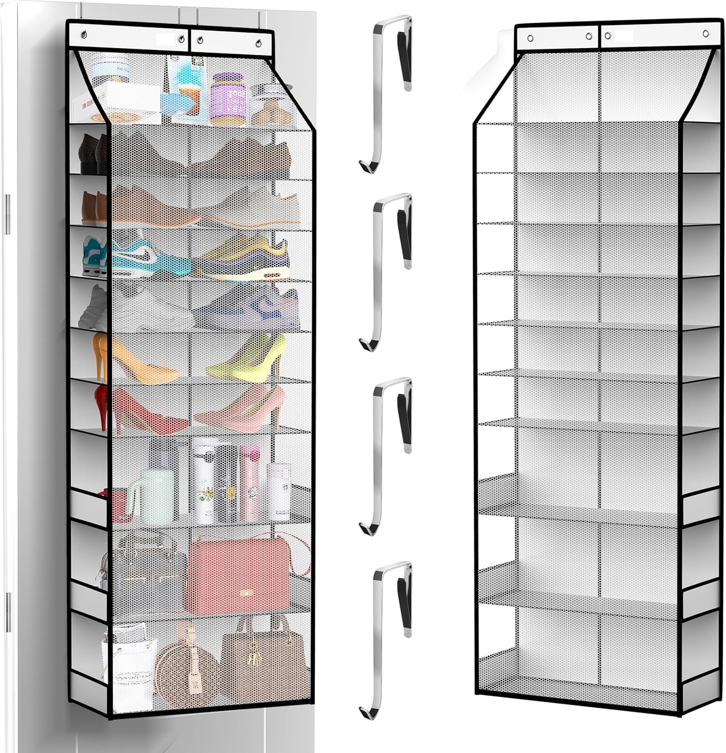 PAULONE 10-Pocket Multi-Use Over the Door Organizer, Heavy Duty 95lbs Capacity with Breathable Mesh, Versatile Hanging Storage for Shoes, Toys, Office Supplies-Classic (Black, 10-Shelf,)