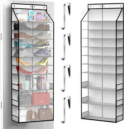 PAULONE 10-Pocket Multi-Use Over the Door Organizer, Heavy Duty 95lbs Capacity with Breathable Mesh, Versatile Hanging Storage for Shoes, Toys, Office Supplies-Classic (Black, 10-Shelf,)