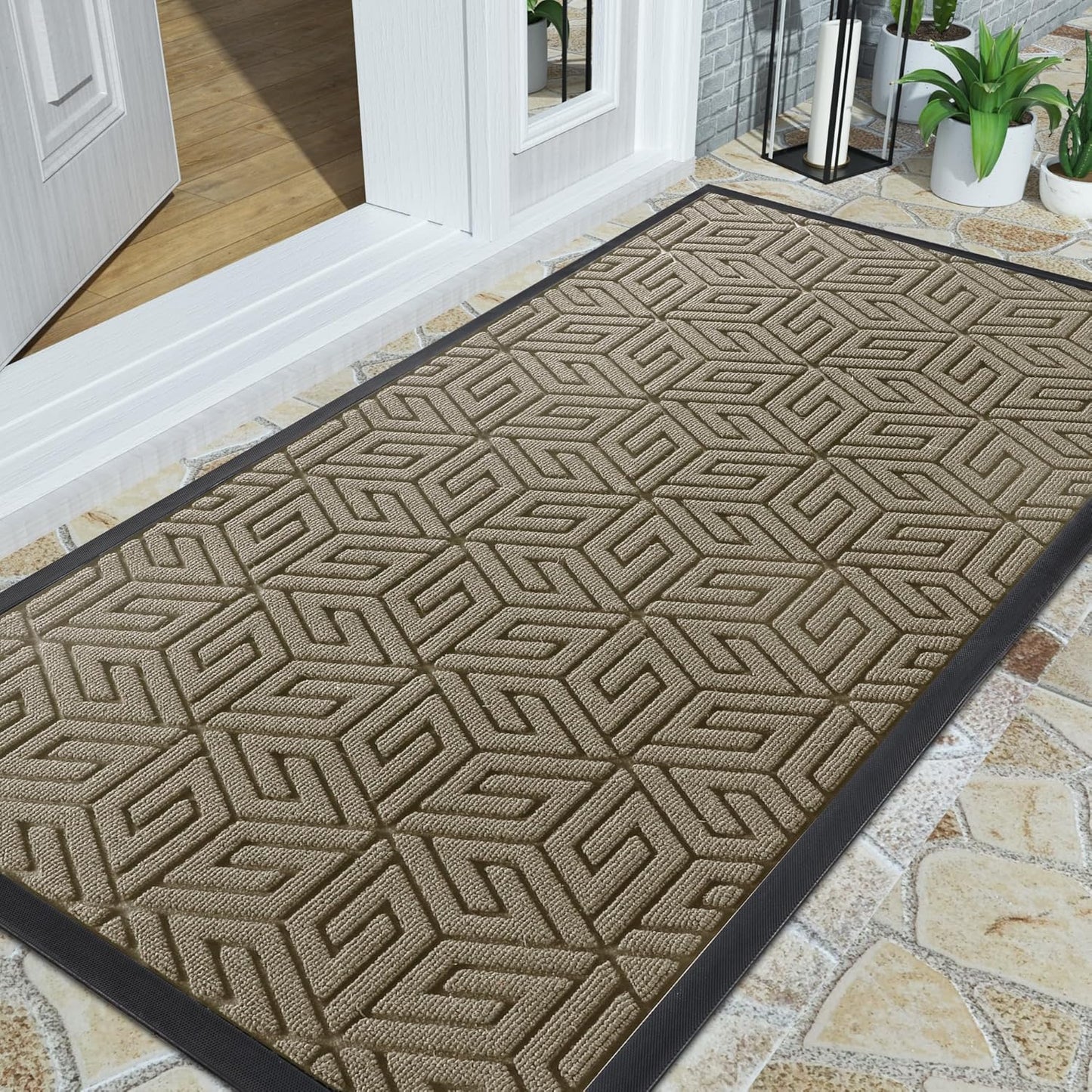 Yimobra Doormat Outdoor Entrance 29.5x17, All-Weather Waterproof Outdoor Mats for Front Door, Non Slip Welcome Door Mat for Patio Proch Outside Entryway Indoor, Black
