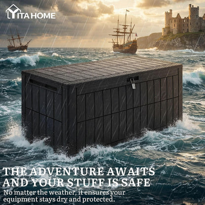 YITAHOME 134 Gallon Large Deck Box | Waterproof Resin Outdoor Storage Box with Lock, Doubles as 2-Person Bench Seating for Patio Furniture Cushions,Garden Tools &