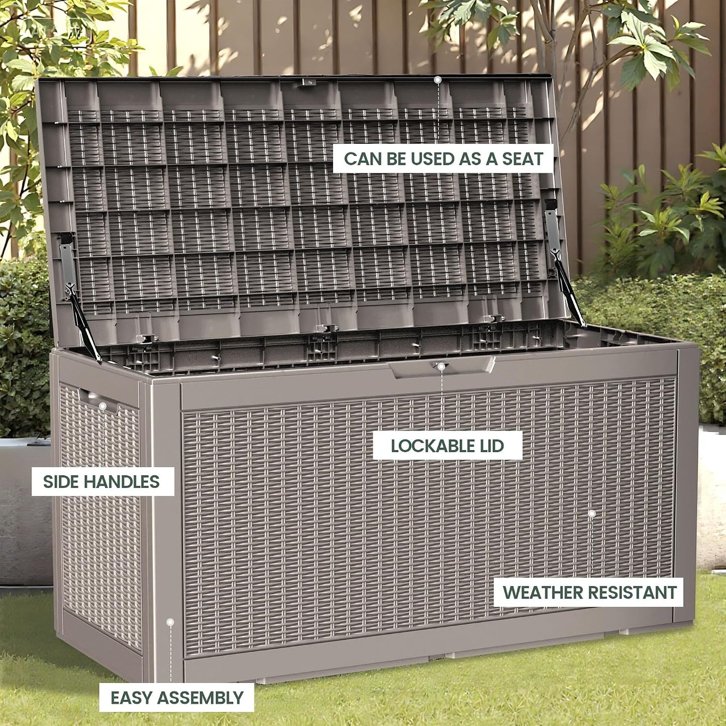 100 Gallon Storage Box, Waterproof Resin Deck Box with Hydraulic Piston Design, Lockable Storage Bench for Package Delivery, Storage Bin for Patio Cushions, Garden Tools, Black