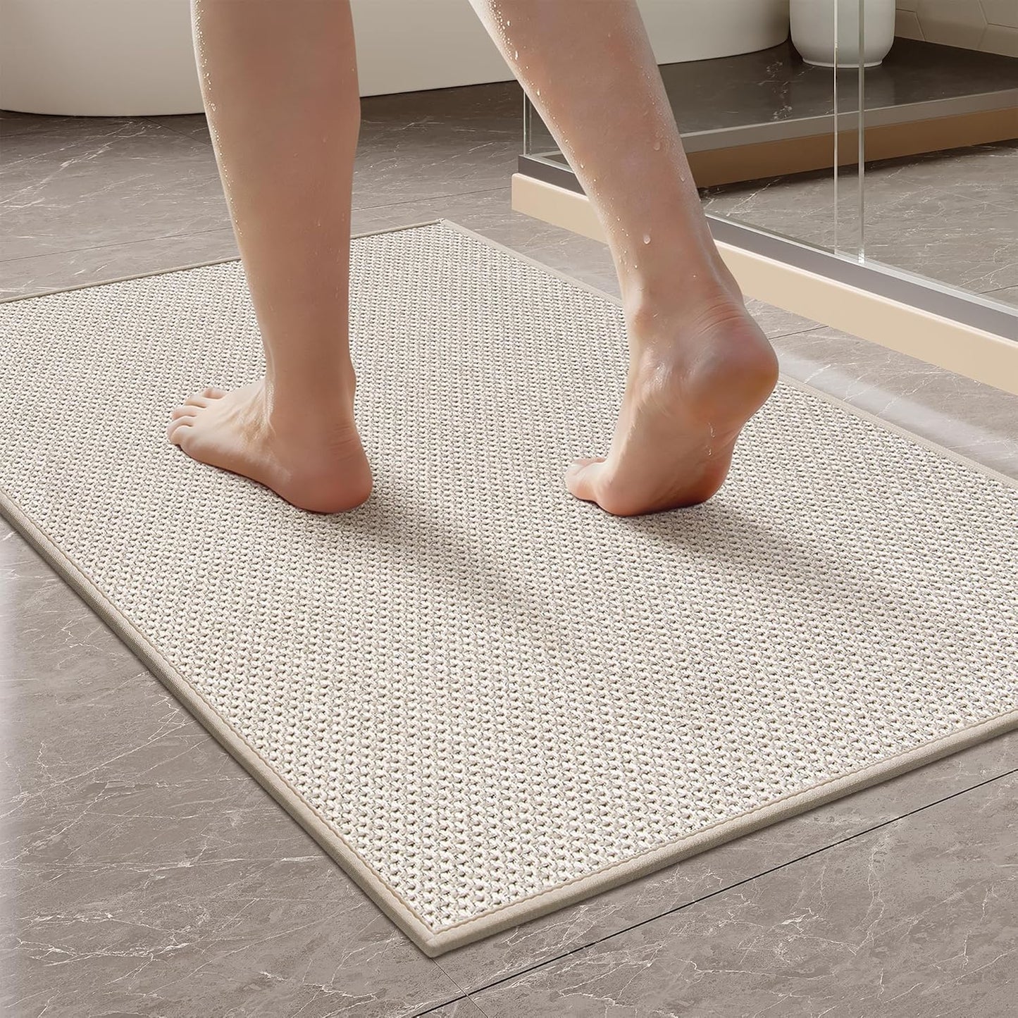 Mecko Bath Mat Rug, Rubber Non-Slip Quick Dry Absorbent Thin Bathroom Rugs Fit Under Door Bathroom Floor Mats-Shower Rug for in Front of Bathtub, Sink, Shower Room(Light Grey,16"x24")