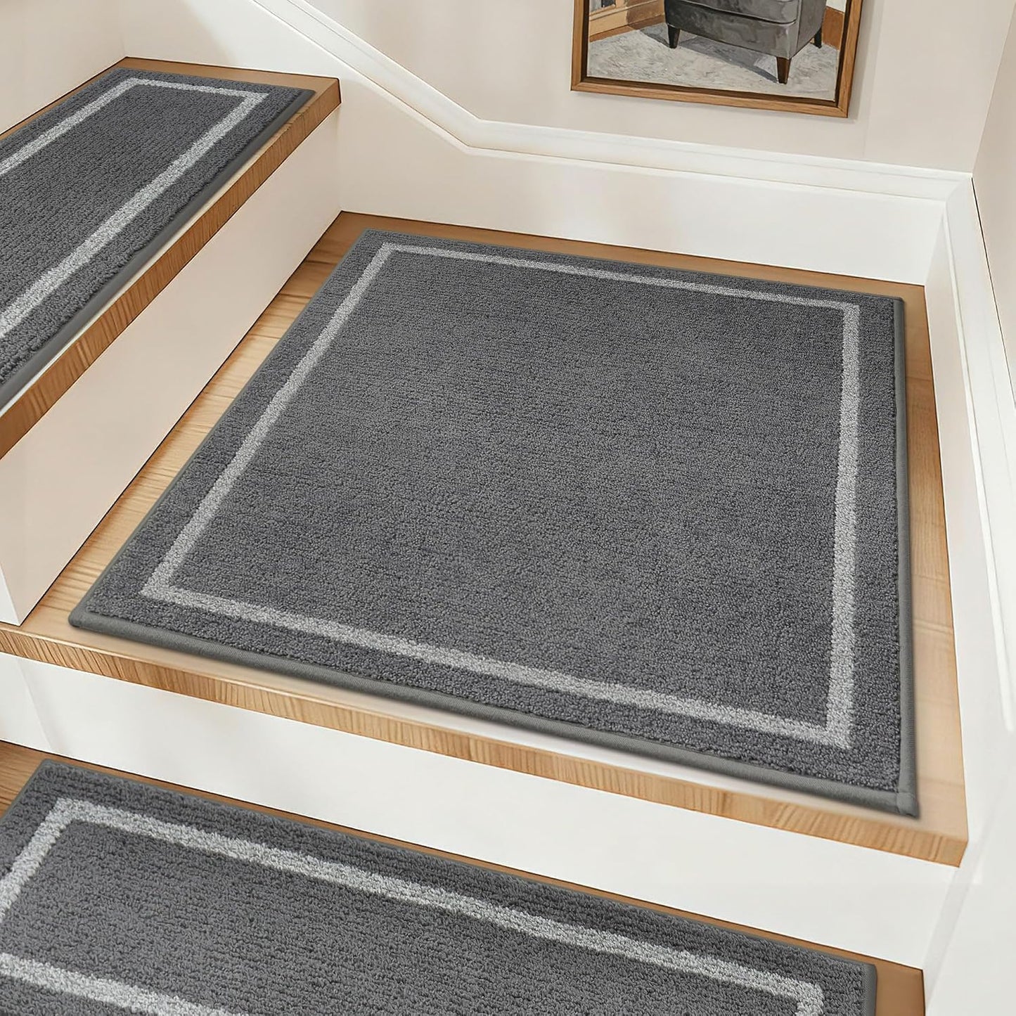 COSY HOMEER Soft Stair Treads Non-Slip Carpet Mat 28inX9in Indoor Stair Runners for Wooden Steps, Stair Rugs for Kids and Dogs, 100% Polyester TPE Backing 4pcs, Grey