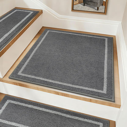COSY HOMEER Soft Stair Treads Non-Slip Carpet Mat 28inX9in Indoor Stair Runners for Wooden Steps, Stair Rugs for Kids and Dogs, 100% Polyester TPE Backing 4pcs, Grey