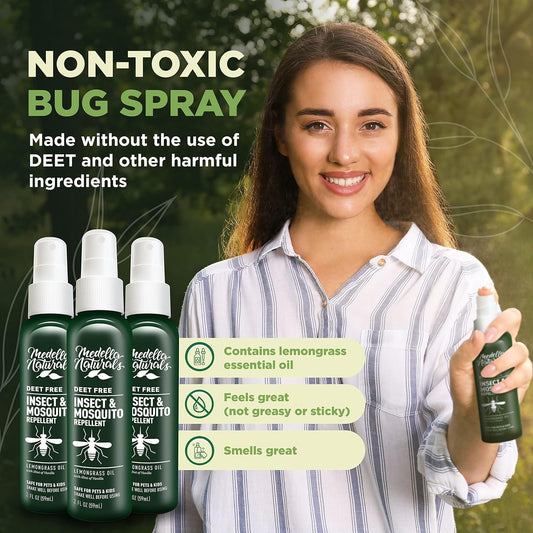 Deet-Free Insect & Mosquito Repellent – Nice Smelling, Pack of 2 (4 oz) | Insect Repellent with Lemongrass Oil Safe for Pets and Kids – Bug Spray Against Mosquitoes, Gnats, Black Flies, and No-See-um