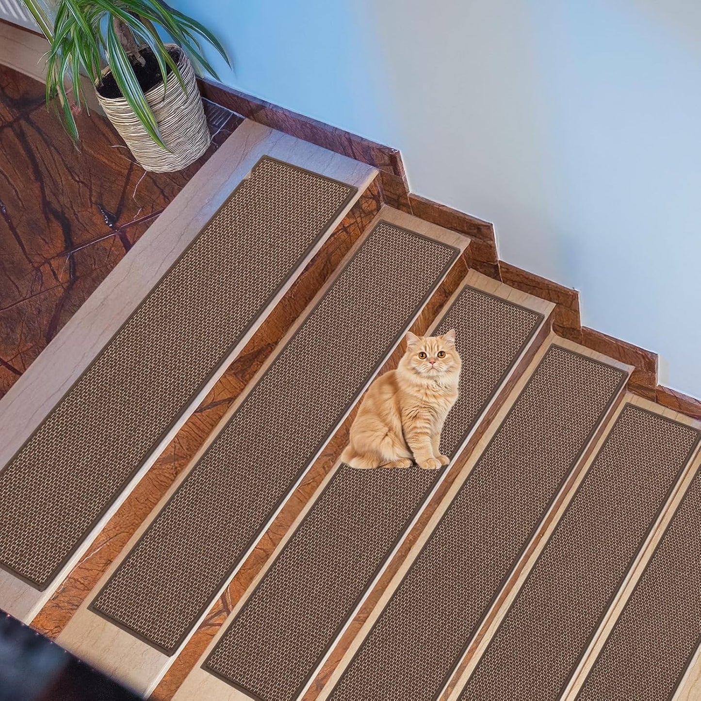 Stair Treads for Wooden Steps Indoor, Peel and Stick Stair Tread,Stair Runners, Non-Slip Carpet Stair-Treads for Kids, Elders & Pets, Machine Washable, Reusable(15PCS,30"x8",Beige)