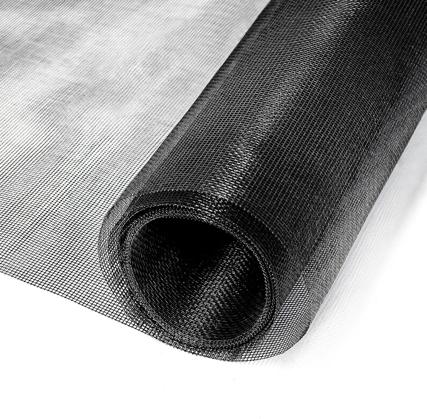 King&Charles Window Screen Door Repair/Replacement Kit, Include Black Screen Mesh 48"x118"+ 2 Roller+50Ft Spline+8Clips+Hook, 6 in 1 Window Mesh Kit, Steel/Nylon Bearing Roller