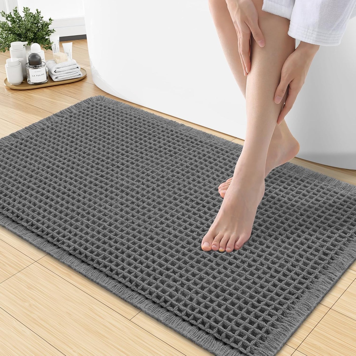 Smiry Waffle Bath Mat 30x20, Extra Soft Absorbent Bathroom Rugs, Non Slip Machine Washable Quick Dry Bath Rugs for Bathroom Floor, Tub, Shower, Home Decor Accessories, Brown