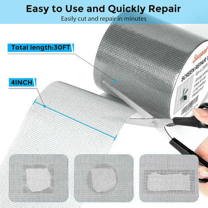 Secopad Grey Window Screen Repair Tape, 2IN X 15FT (180IN) Screen Repair Kit for Windows or Doors, Strong Adhesive Patch Kit Fiberglass Mesh Tape