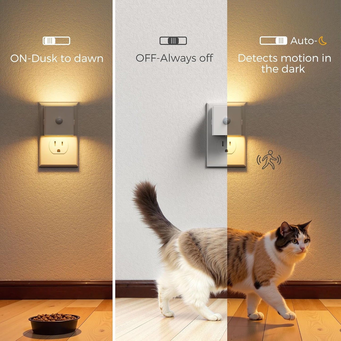 L LOHAS LED Motion Sensor Night Light, [2-Pack] Plug in Night Light with Motion Sensor and Dusk to Dawn Sensor, Brightness Adjustable, 3000K Soft White Nightlight for Bathroom Hallway Kitchen