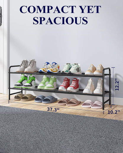 Kitsure Shoe Rack - Stainless Steel Shoe Organizer, Sturdy Shoe Rack for Closet and Front Door Entrance, Free Standing Shoe Shelf, Closet Organizers and Storage, 25.6" Wide - 3 Tier, Black
