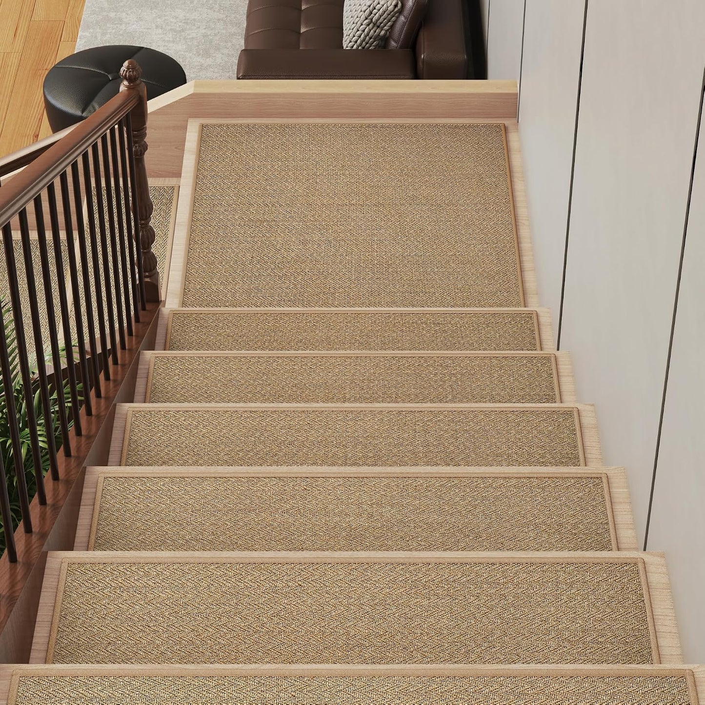 YDKGL Stair Treads Non Slip for Wooden Steps Indoor 15 Pack, Reusable Peel and Stick Adhesive Stair Treads Runner Rugs, Stair Carpet Floor Mats for Elders Pets, Easy to Install, Brown 8" x 30"