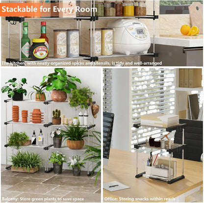 BLULEE Expandable Under Sink Organizer, 2-Tier Adjustable Storage Shelf | Heavy-Duty Stainless Steel Cabinet Rack for Kitchen Pantry & Bathroom Vanity, Stackable Organization System