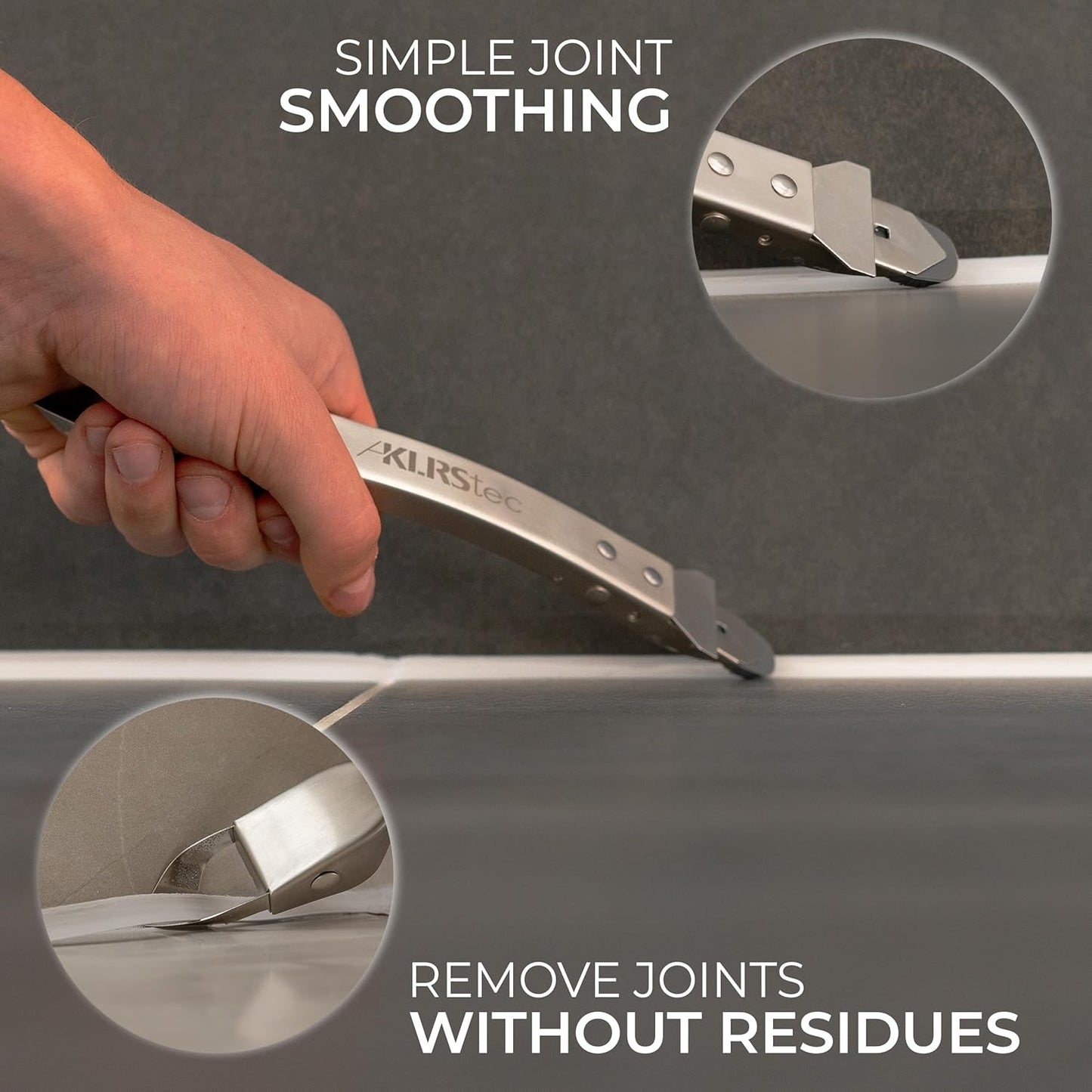 KLRStec Professional Caulking Tool [100% Stainless Steel] 4 in 1 Caulk Remover Tool Kit - Grout Remover and Finishing Tool – Professional Multitool for perfect Silicone Joints DIY Sealer and Scraper