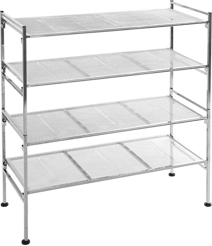 Seville Classics Sturdy Freestanding Storage Shelf for Bedroom, Closet, Entryway, Dorm Room Organizer Stackable Durable Metal Shoe Rack Ash Gray Slat, 3-Tier