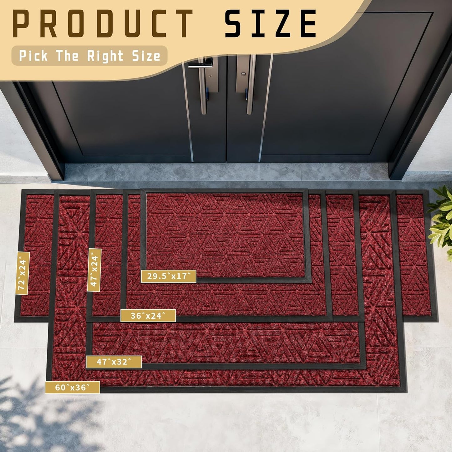 Yimobra Front Door Mat Outside Entrance 29.5x17, Waterproof Heavy Duty Outdoor Mats for Front Door, Non Slip Rubber Entry Mat for Garage Patio Indoor, Grey