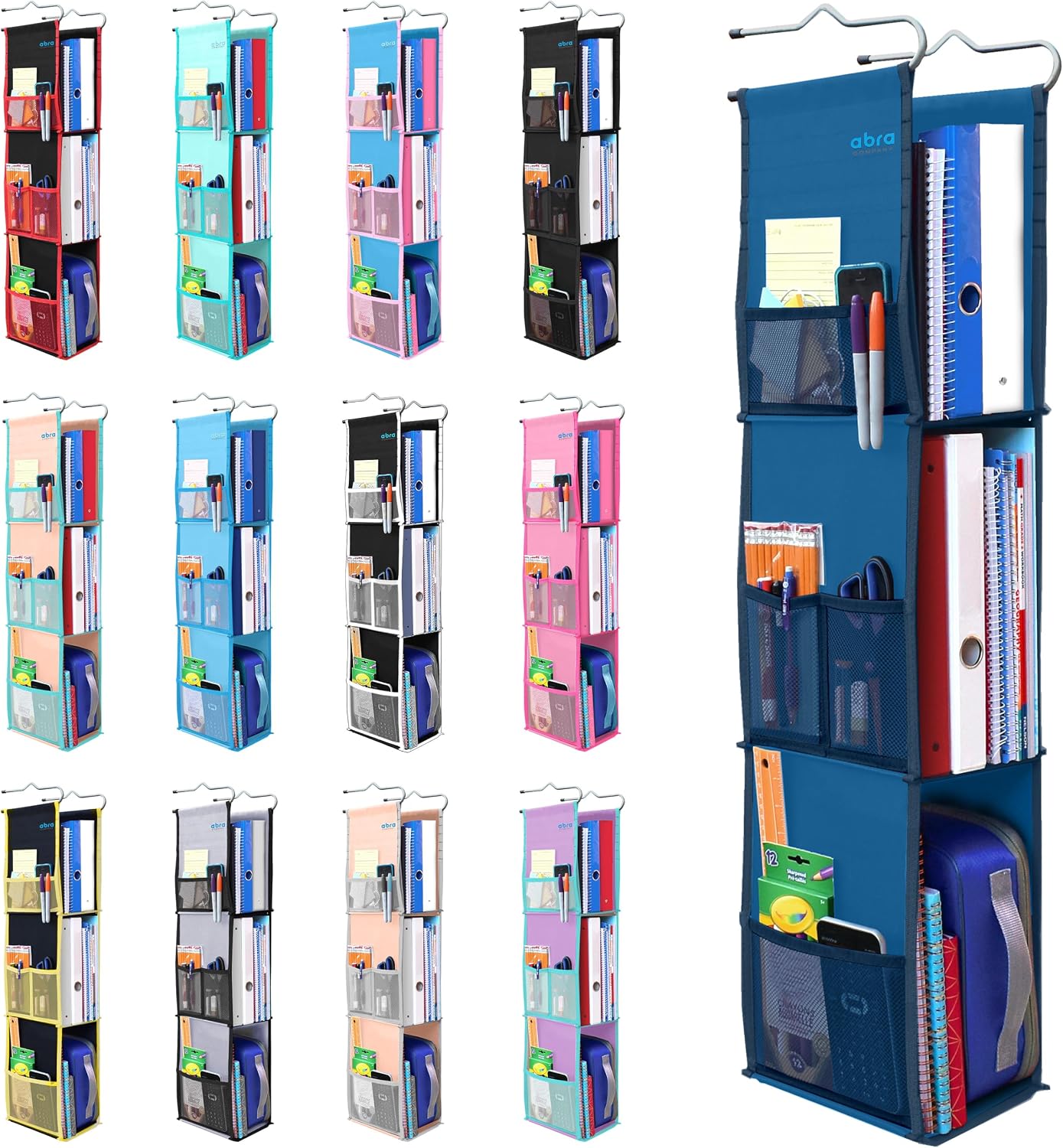ABRA® 3 Shelf Hanging Locker Organizer for School, Gym, Work, Storage | Deep Shelves 6”x 9”| Eco-Friendly Fabric Healthy for Children | Adjustable School Locker Shelf 3 to 2 Shelves (Pink)