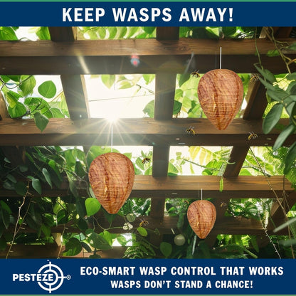 PESTEZE USA Premium Hanging Wasp Nest Decoy [11.8 x 8.6 Inch] — Faux Hornet Hive Deterrent Helps Deter Wasps, Hornets& Yellow Jacket Species Outdoors by Simulating Rival Hives Without Harsh Chemicals