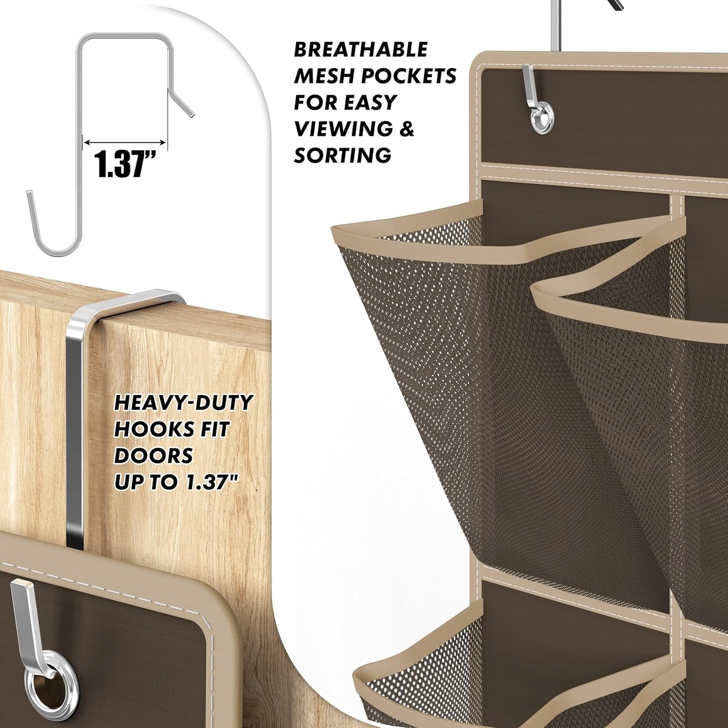 Simple Houseware 24 Pockets - 2PK 12 Large Pockets Over Door Hanging Shoe Organizer, Grey
