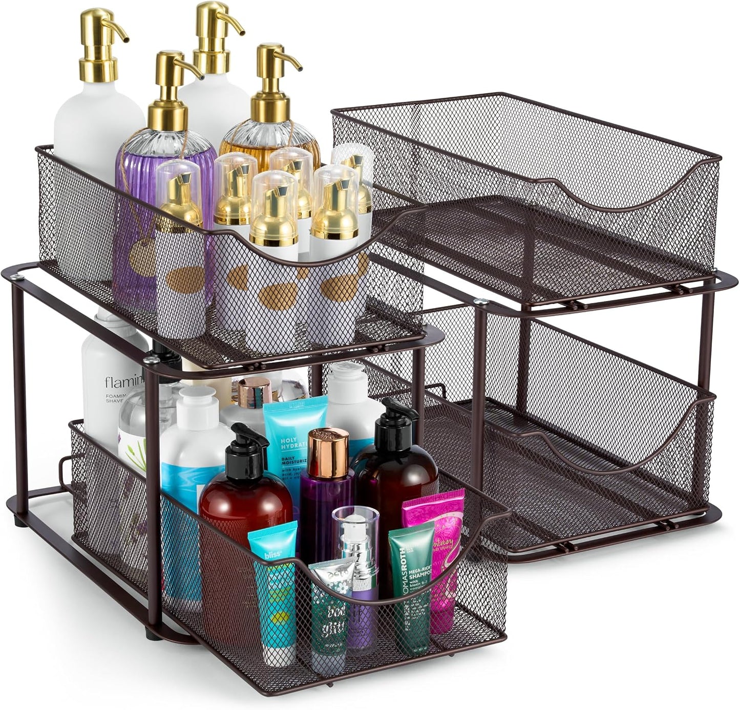 Sorbus 2 Tier Metal Under Sink Organizer for Bathroom, Kitchen, Strong Steel Mesh Sliding Drawers for Under Sink, Under Cabinet, Closet, Kitchen, Pantry, Bathroom Organizers and Storage (Black)