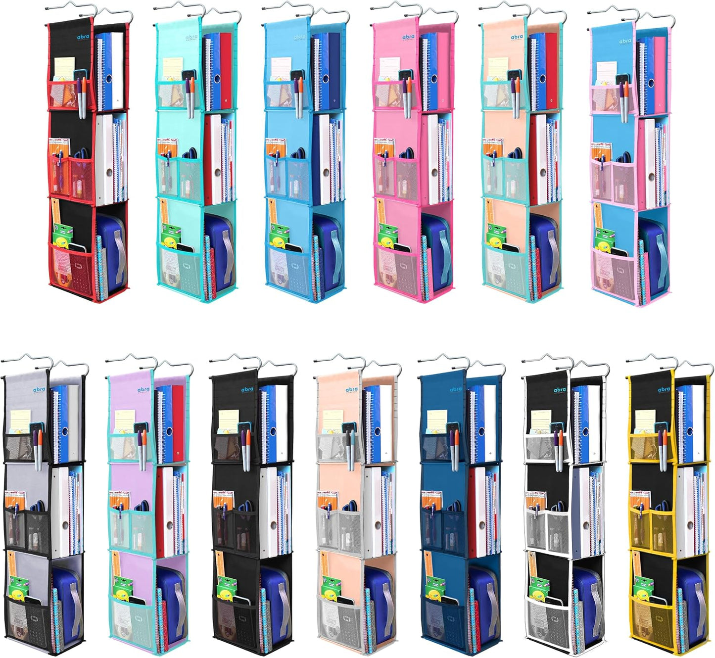 ABRA® 3 Shelf Hanging Locker Organizer for School, Gym, Work, Storage | Deep Shelves 6”x 9”| Eco-Friendly Fabric Healthy for Children | Adjustable School Locker Shelf 3 to 2 Shelves (Pink)