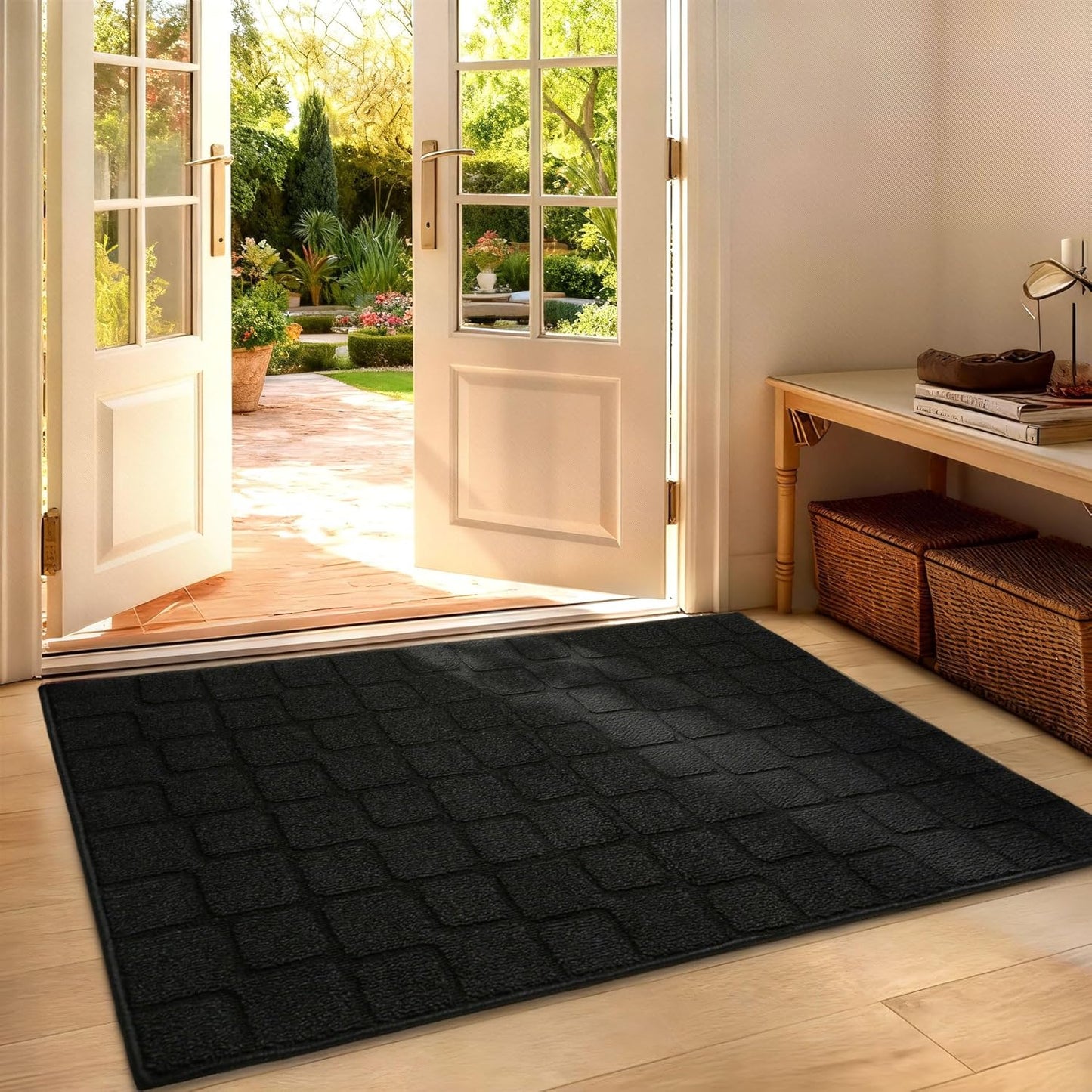 Front Door Mat Outside Entrance, Outdoor Indoor Door Mats for Entryway, Entrance, Entry, Patio, Waterproof Non Slip Doormat, Low-Profile, 20" × 31.5“, Black