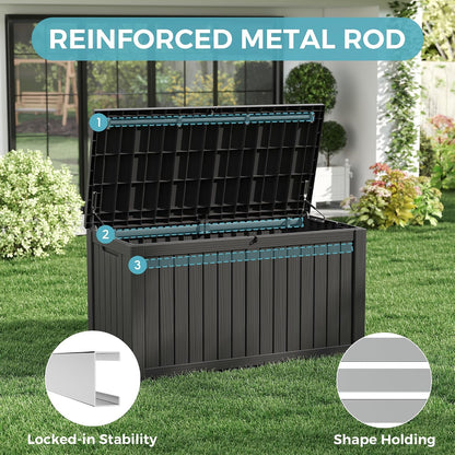 NUNU LAB Outdoor Storage Box, 45 Gallon Outside Deck Box Waterproof, Resin Outdoor Storage Cabinet With Lockable Lid, Backyard Storage Bench For Garden Tools, Patio Cushions, Pool Tools, Black
