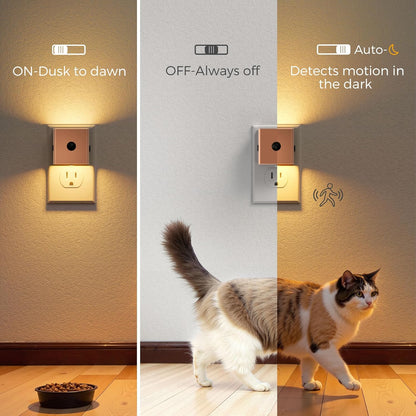 L LOHAS LED Motion Sensor Night Light, [2-Pack] Plug in Night Light with Motion Sensor and Dusk to Dawn Sensor, Brightness Adjustable, 3000K Soft White Nightlight for Bathroom Hallway Kitchen