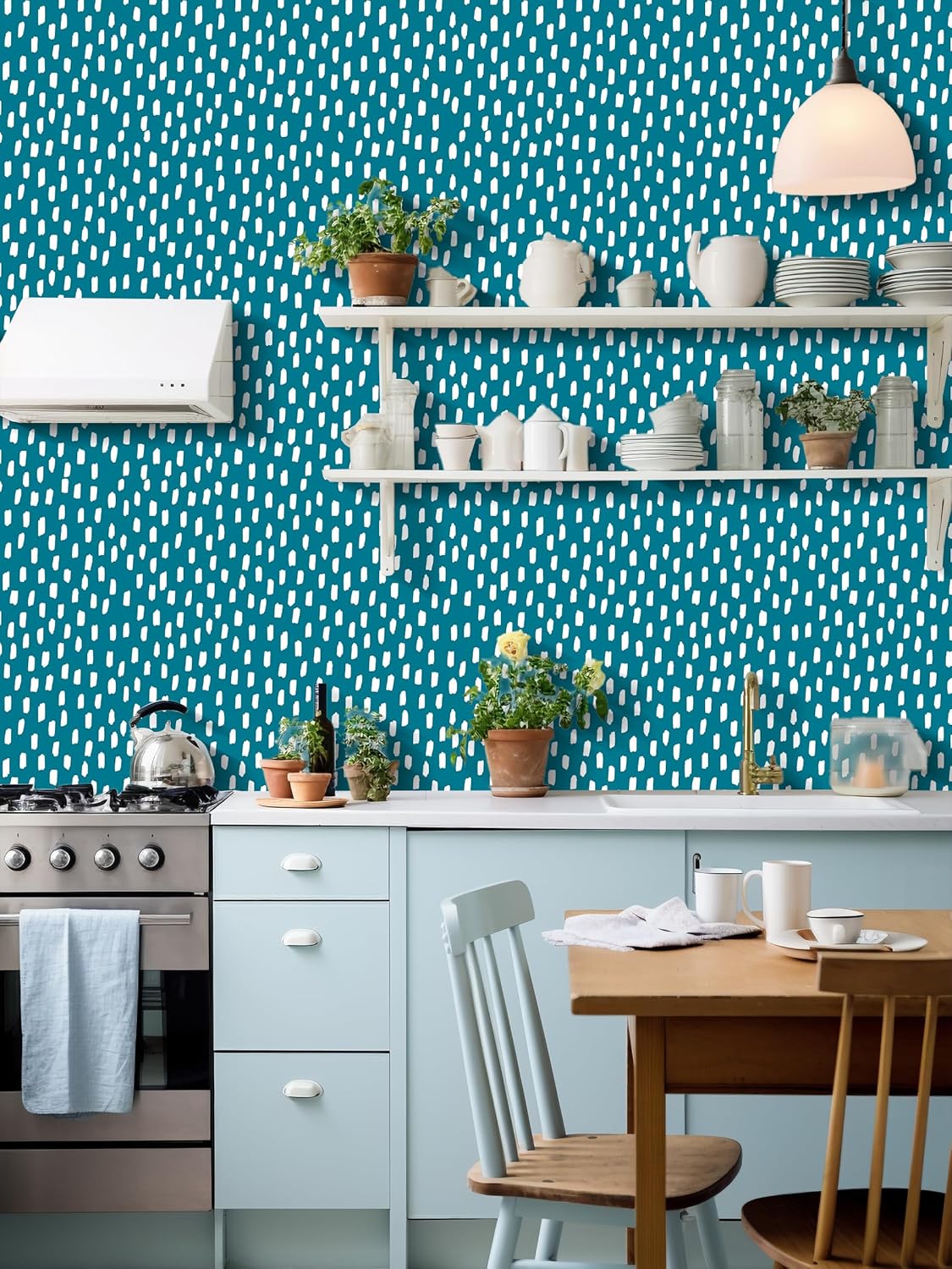 HAOKHOME Peel and Stick Wallpaper Boho Modern Dots Wall Paper Removable for Bathroom Caramel/White Contact Paper 17.3in x 9.8ft