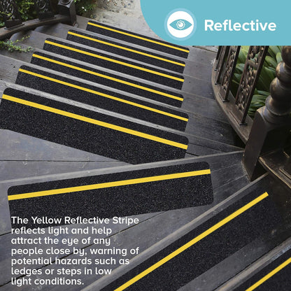 LifeGrip Anti Slip Traction Treads 10 Pack, 6"x32" with Glow in Dark Stripe, Best Grip Tape Grit Non Slip, Outdoor Non Skid Tape, High Traction Friction Abrasive Adhesive for Stairs Step
