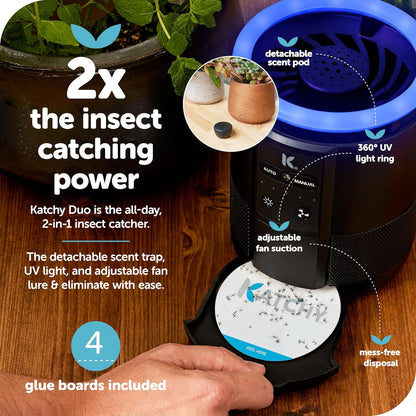 The Original Katchy Indoor Insect Trap - Fan Powered with UV Light - Fruit Fly Traps for Indoors - for Fruit Flies, Gnats, Mosquitoes, Moths (Black)