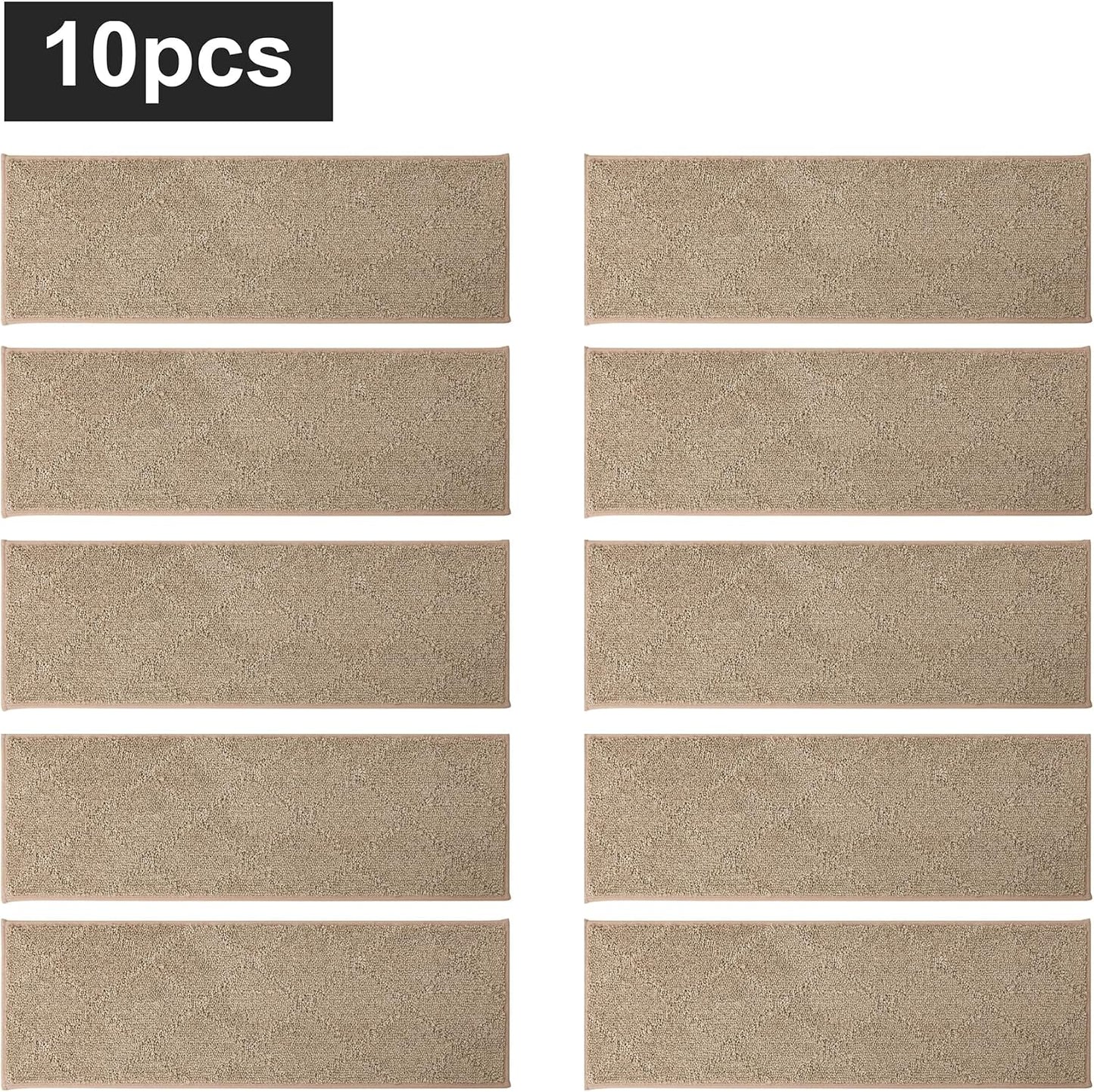 COSY HOMEER Edging Stair Treads Non-Slip Carpet Mat 28inX9in Indoor Stair Runners for Wooden Steps, Edging Stair Rugs for Kids and Dogs, 100% Polyester TPE Backing(4pc, Beige)