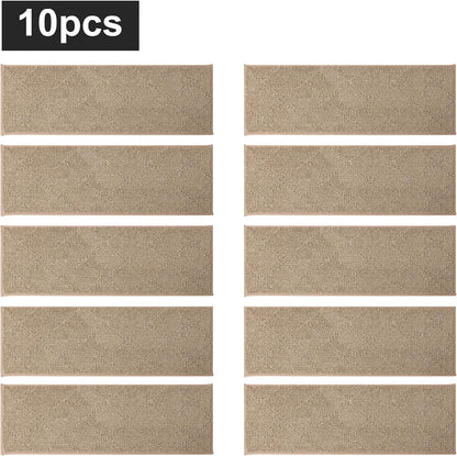 COSY HOMEER Edging Stair Treads Non-Slip Carpet Mat 28inX9in Indoor Stair Runners for Wooden Steps, Edging Stair Rugs for Kids and Dogs, 100% Polyester TPE Backing(4pc, Beige)